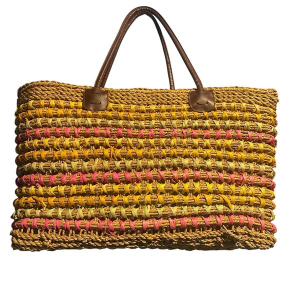 Large straw beach bag Colorful 12x19 vacation cruise shopping - Picture 1 of 9